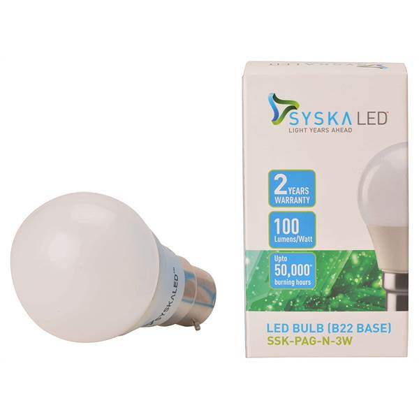 SYSKA SSK-PAG-N-3W-Base B22 3-Watt LED Bulb (Pack of 2, White)